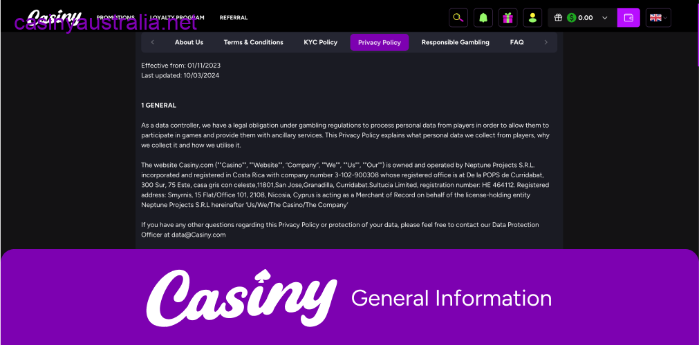 Casiny privacy policy general info
