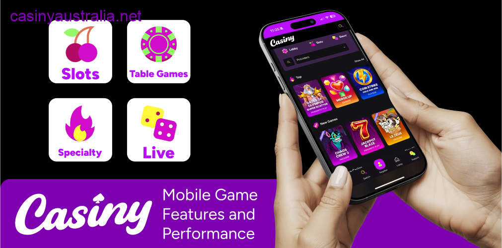 Casiny mobile game features performance