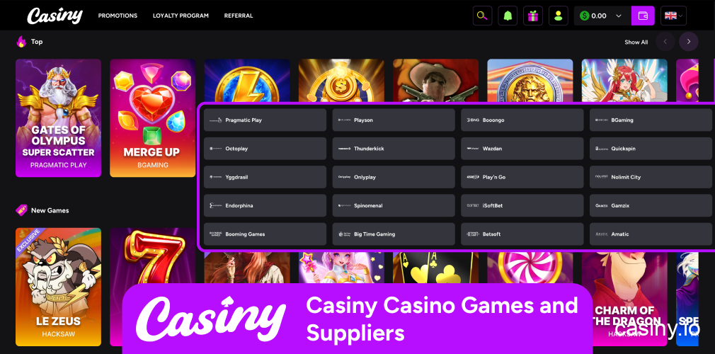 Casiny game providers and categories