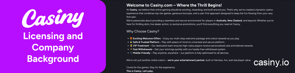 Casiny licensing details and company background