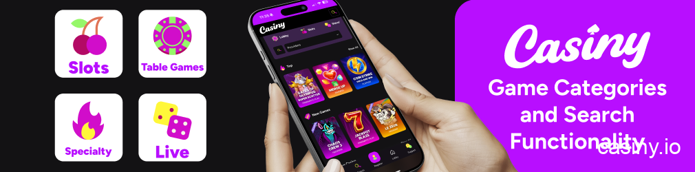 Casiny mobile game categories search tool