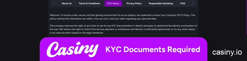 Casiny required verification documents list