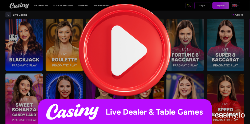 Casiny live dealer and table games
