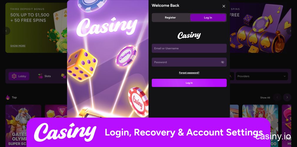 Casiny login recovery and account settings
