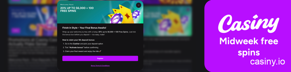 Casiny midweek Wednesday free spins offer