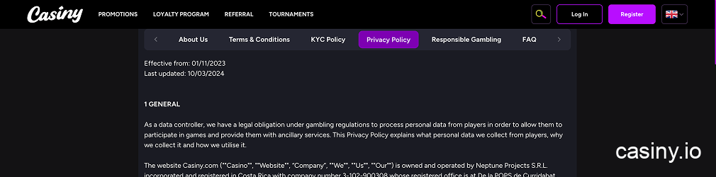 Casiny Australia privacy policy overview 2025