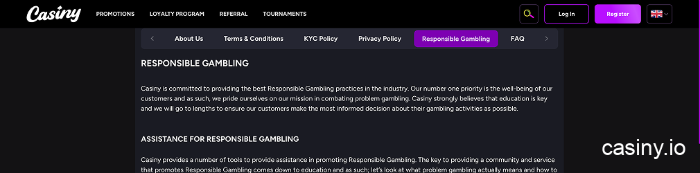 Casiny Australia responsible gambling overview 2025