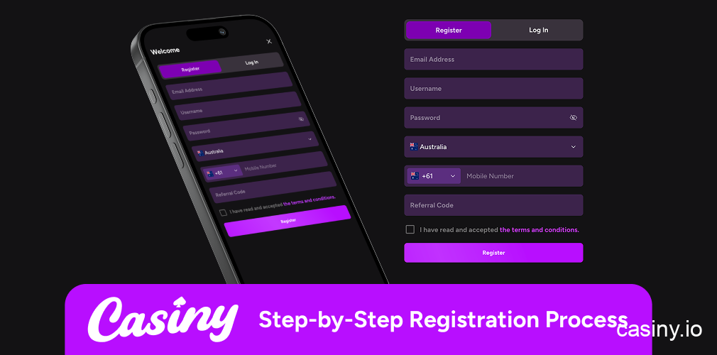 Casiny account registration step-by-step